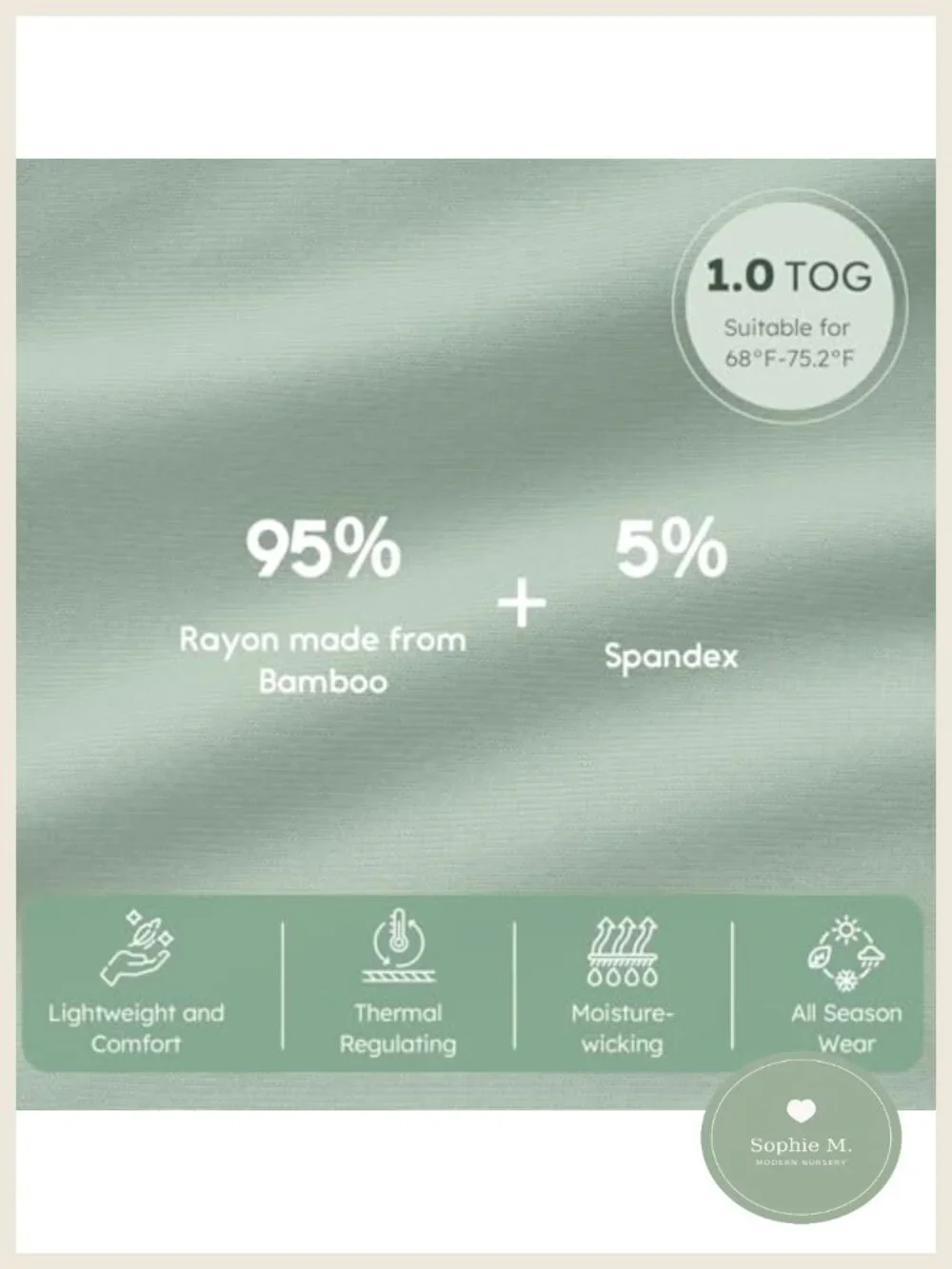 Rayon from Bamboo Baby Sleep Sack 1.0 Tog 2-Way Zipper Sleeveless